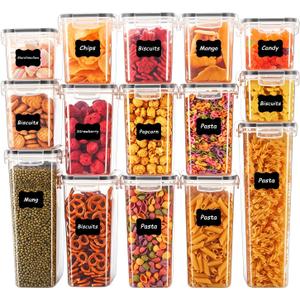 15PC Pantry Storage Containers, Airtight Food Storage Containers with Lids, BPA Free Kitchen and Pantry Organization and Storage Set for Pasta, Dry Food, Flour and Sugar, Cereal