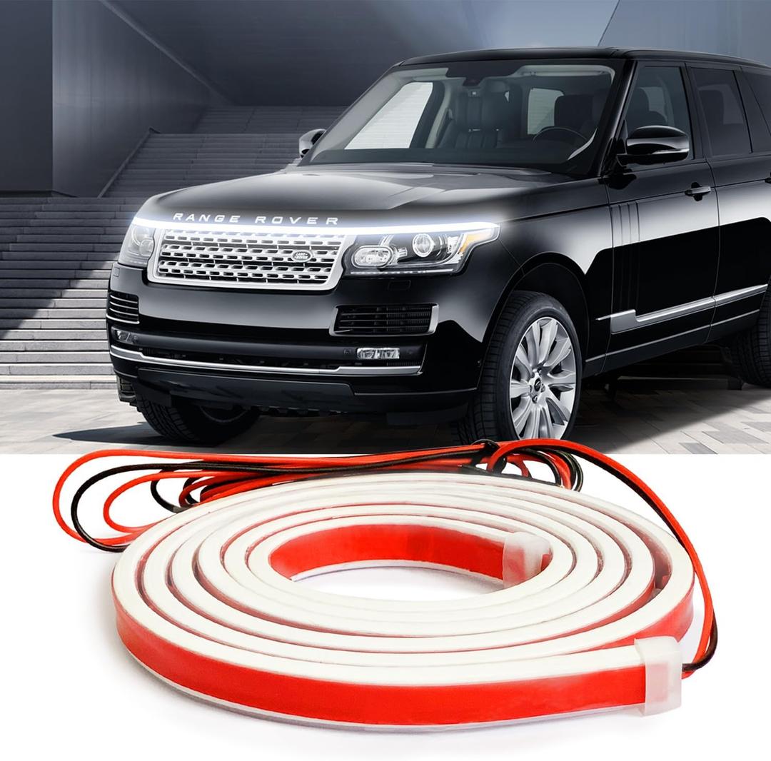 Car Under Hood LED Light Strip 70 Inch Waterproof Flexible Silicone Dynamic Scan Startup Effect Daytime Running Lights 12V Universal Fit for Cars Trucks SUVs Exterior Decoration Kit (White)