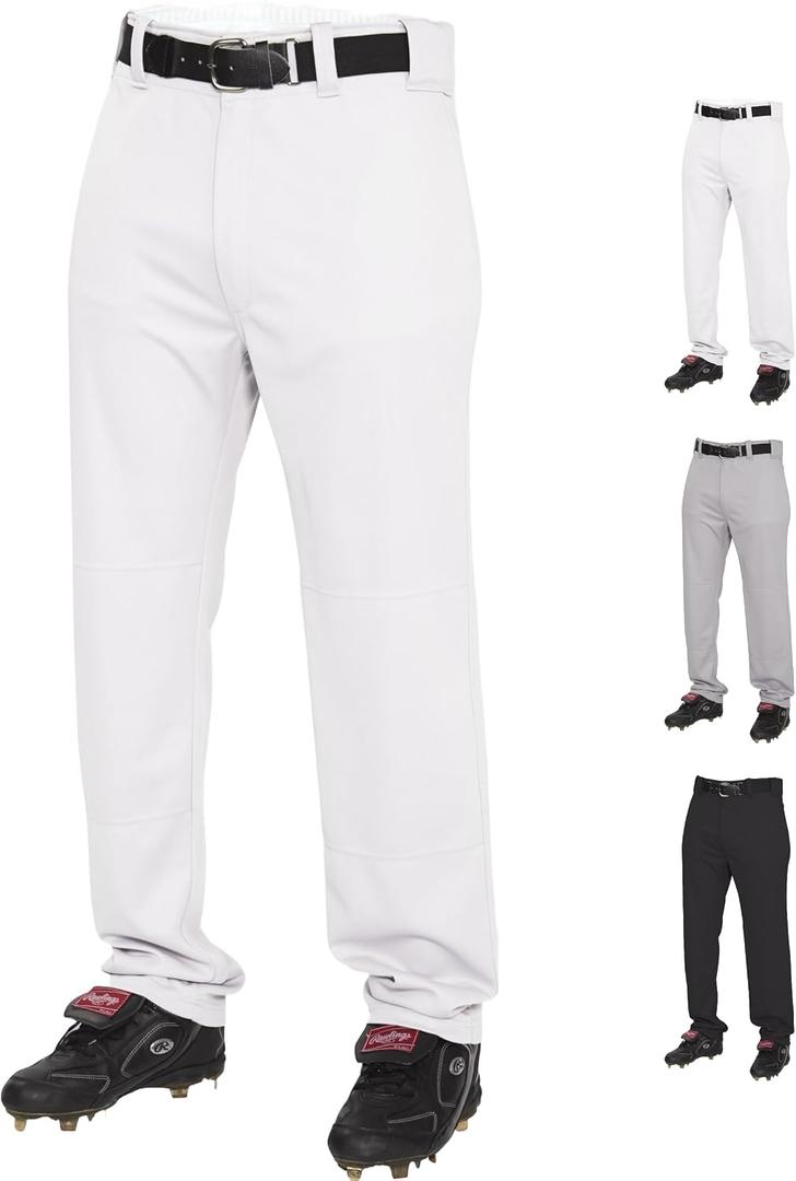 Rawlings Semi-Relaxed Full Length Baseball Pant | Solid & Piped Options | Youth Sizes | Multiple Colors (White, L)
