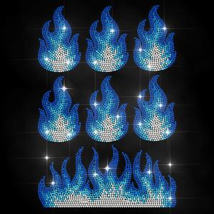 MAYJOYDIY Blue Flame Rhinestone Iron on Hotfix Transfer Blazing Flames Heat Transfer Sticker Burning Fire Bling Clothing Decoration Applique for Shirt Bag Hat Jacket Jeans Shoes Decoration DIY Crafts