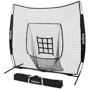 GoSports 7 ft x 7 ft Baseball & Softball Nets - Red, Black, Drip or PRO - Practice Hitting & Pitching Net with Bow Type Frame, Carry Bag and Strike Zone, Great for All Skill Levels