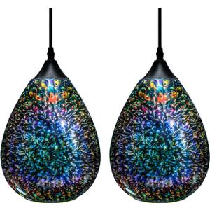 Yisuro Modern 3D Pendant Lights Kitchen Island 2 Pack, Farmhouse Colorful Glass Pendant Light with Clear Globe Shade, Kitchen Island Lighting for Dining Room Entryway, 7.8-inch Diameter