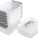 Farmoon 3.5 Quart Clear Storage Bin, Small Plastic Stackable Box/Cotainer with Lid and Grey Handle, 6 Packs