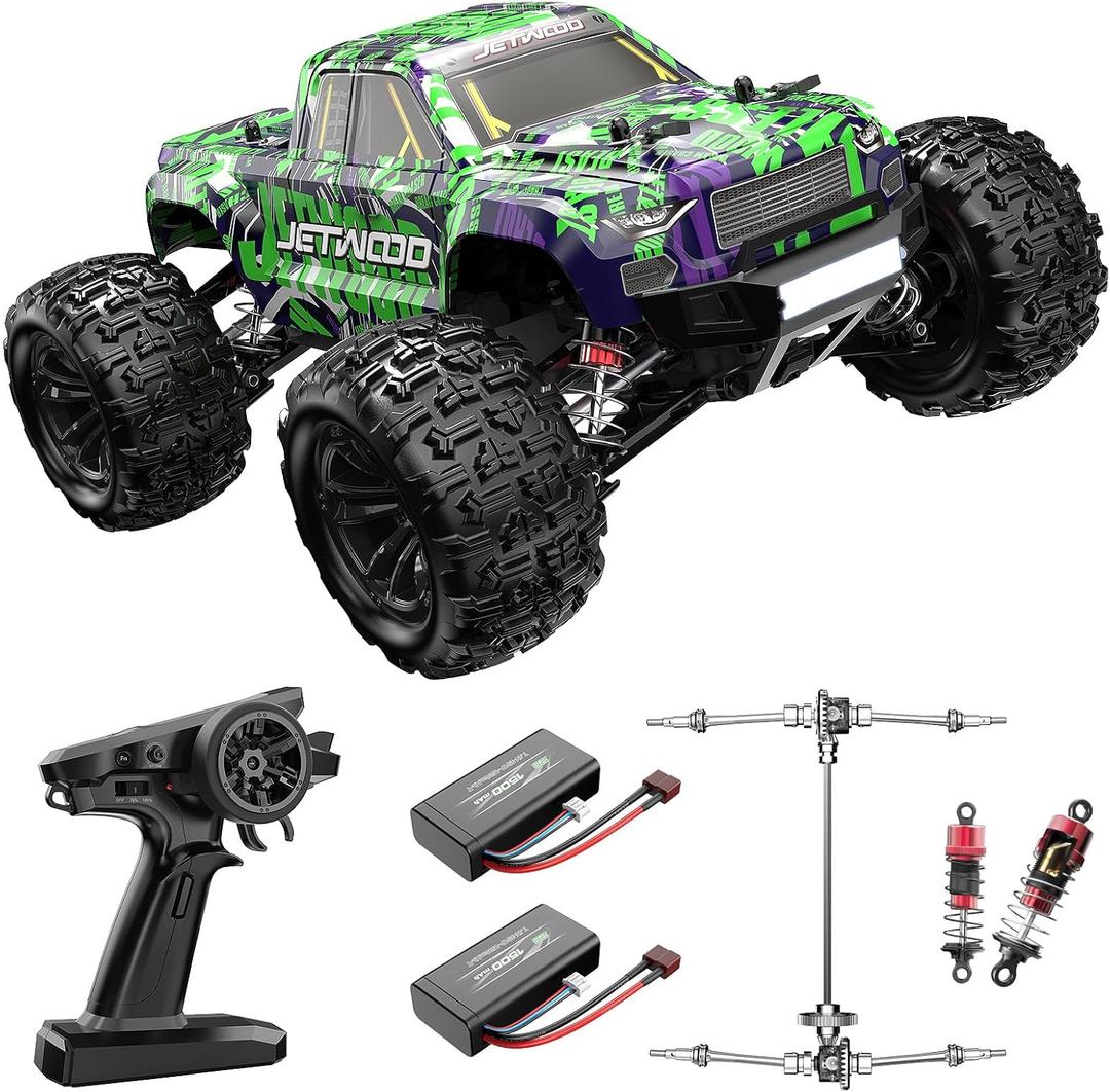 Jetwood 1/16 RC Car for Boys and Adults, 38kph 4WD Ready to Run Hobby RC Truck with 2 Batteries, Off Road Remote Control Monster Truck Gifts for Kids, JC16W