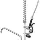 Commercial Faucet with Sprayer for Kitchen Staff: 43 Inches Commercial Faucet Pre Rinse Sprayer 8 inch Center Wall Mount Kitchen with 12 inch Add on Spout