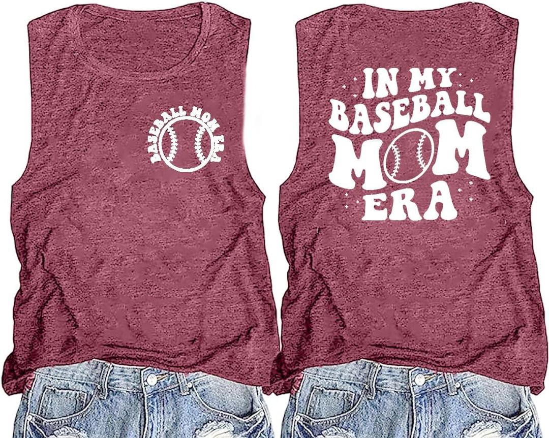 Baseball Mom Tank Tops Women in My Baseball Mom Era Shirt Baseball Mama Tops Mother's Day Tees Game Day Tank Shirt (X-Large, Pink)