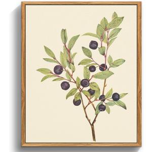 crmotu Botanical Framed Wall Art, Blueberry Plant Canvas Prints, Minimalist Vintage Wall Decor Living Room Bathroom Bedroom, Nature Fruit Rustic Farmhouse Kitchen Decorations Pictures, 12x16inch (Big Whortleberry)