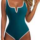 SUUKSESS Women Sexy Tummy Control One Piece Swimsuits High Cut Bathing Suit 2026 (Medium, Blue Green)