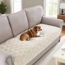 H.VERSAILTEX Couch Cover Chenille Pet Fuzzy Sofa Covers for 3 Cushion Couch Anti Slip Washable Sofa Slipcovers with Strap Soft Couch Protector Cover for Dogs Cats Kids(36" x 82", Ivory)