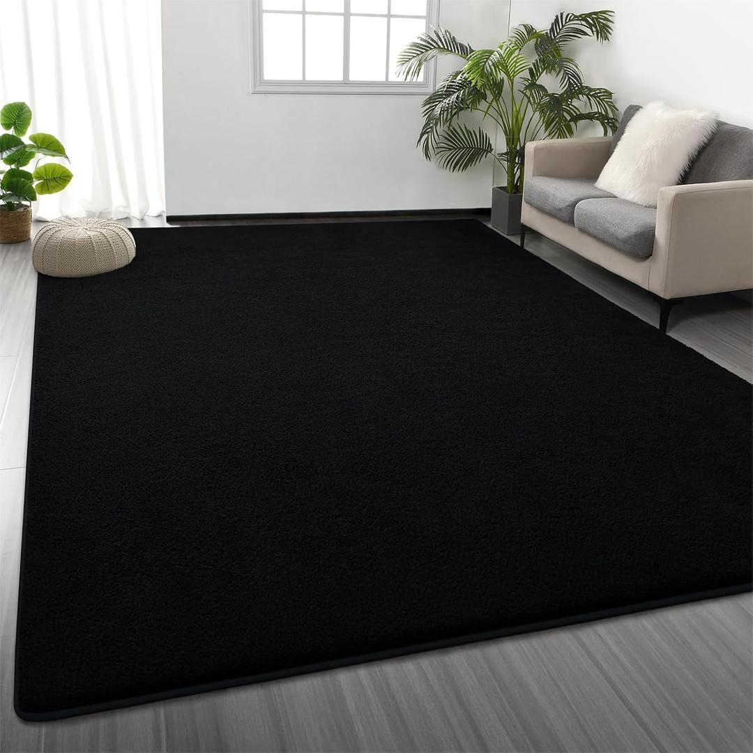 Area Rugs for Living Room Bedroom, 4 x 6 Ft Non-Slip Modern Area Rug, Soft Thickened Memory Foam Rug, Comfy Minimalist Indoor Carpet for Boys Girls Room Nursery Dorm Home Decor, Black