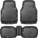 CAR PASS Bling Diamond Rubber Car Mats, Heavy Duty Deep Dish All-Weather Floor Mat Full Set Anti-Slip 3D Rhombus Waterproof Trim to Fit Liner Universal Glitter Sparkly Shining Rhinestone, 3 Pcs Black