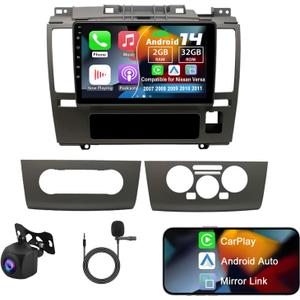 Android 14 Double Din Car Radio Compatible with Nissan Versa 2007 2008 2009 2010 2011, 2G+32G 9" Touch Screen Car Stereo with Wireless Carplay Android Auto GPS WiFi Mic Backup Camera