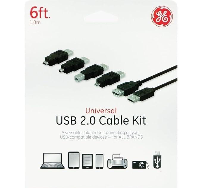 GE 3390127 6-foot 4-in-1 USB Cable Kit, Black