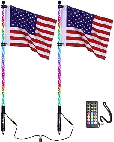 Beatto 2PCS 2FT(0.9M) RF Remote Control RGB LED Whips Light with Dacning/Chasing, Antenna Light for Off- Road Vehicle ATV UTV RZR Jeep Trucks Dunes. (2FT-2PCS)