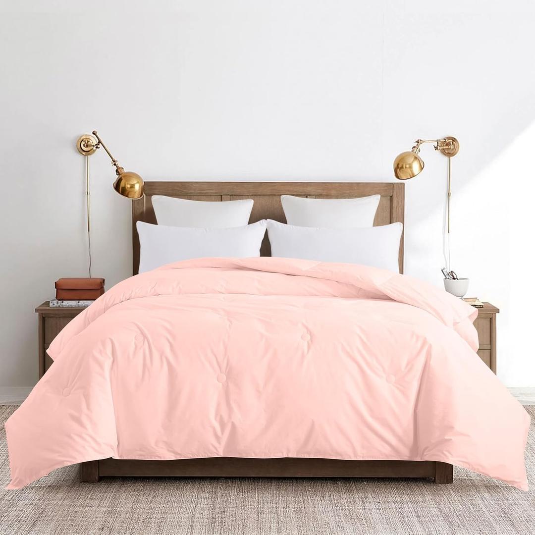 Feather and Loom Button Stitch Down Alternative All Seasons Comforter - Soft and Easy Care Microfiber Cover, Hypoallergenic High Loft Fiber Fill, Machine Washable ,  Blush Size: Full/Queen