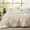 Bedsure Tufted Boho Comforter Set Queen Size - Beige Boho Bed Set, GentleSoft™ 3 Pieces Farmhouse-Style Embroidery Bedding, Gifts for Woman, Soft Jacquard Queen Comforter for All Seasons