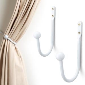 White Curtain Holdbacks - 2 Pack, Metal Curtain Tiebacks Wall Mounted, Decorative Drapery Wall Hooks with Hardware Accessories, Curtain Pull Back Hooks, Window Side Holders for Drapes