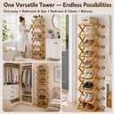 9 Tier Bamboo Shoe Rack, Foldable Narrow Shoe Organizer, Corner Shoe Rack Space Saving Vertical Shoe Storage Shelf Tower, No Assembly Closet & Entryway, Small Spaces (9-Layers), 57.87 x 10.24 x 10.24 inches