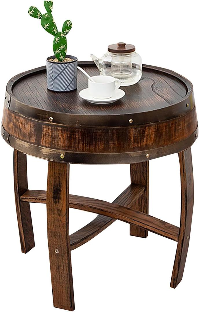 Farmhouse Whiskey Barrel End Table,Round Wood Barrel Side Table, Rusitc Barrel Bourbon Barrel Coffee Table Handcrafted Oak Barrel Decor Furniture