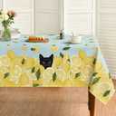 Horaldaily Summer Tablecloth 60×84 Inch Oval, Lemon Cat Blue Yellow Green Washable Seasonal Table Cover for Party Picnic Dinner Decor