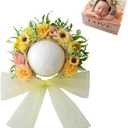 Newborn Photography Props Boys Girls Floral Sitter Hat Baby Photo Props Flowers Bonnet (Cream)