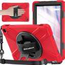 BRAECNstock for Amazon Fire HD 10 Tablet Case 13th Gen 2023 10.1" Shockproof Rugged Kindle Fire HD 10 Kids Tablet Cover with Screen Protector Rotating Hand Strap+Stand Shoulder Strap Pen Holder - Red
