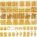Wowang Hair Jewelry for Braids Accessories 220 PCS Gold Hair Cuffs for Women Hair Charms for Braids Metal Gold Braids Rings Cuffs Clip for Dreadlock Women Hair Accessories