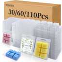 Wax Melt Container Clamshell Packaging Mold Box Stand for Plastic Clear Empty Wax Candle Melt Tart Packaging Cube Container Clamshell Mold Holder Organizer Tray Empty Shape Bulk wth Lid (30pcs, square)