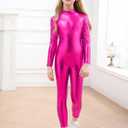 Girls Shiny Metallic Unitard Long Sleeve Leotard Turtleneck Kids Bodysuit for Costume Dance 7-8 Years
