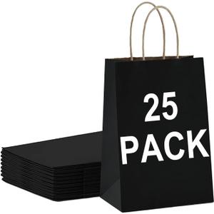 2 x BAG BOX 25 Pack Small 5.9x3.1x8.25 Inch Black Kraft Paper Gift Bags with Handles for Bulk Shopping, Retail, Craft, Party Favors, Wedding, Grocery & Sacks