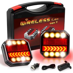 Magnetic Wireless Trailer Lights, 2.4GHz Rechargeable LED Tow Lights Kit with IP67 Waterproof, All-in-One Brake Turn Signal Tail Lights for Truck Trailer RV Boat Camper