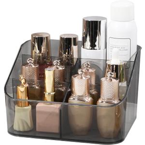 DASITON 5 Slots Makeup Brush Holder, Acrylic Make Up Brush Holder Organizer for Vanity, Bathroom Countertop, Small Makeup Organizer Brush Cup Cosmetic Brushes Storage, Pen Holder for Desk (Grey L)
