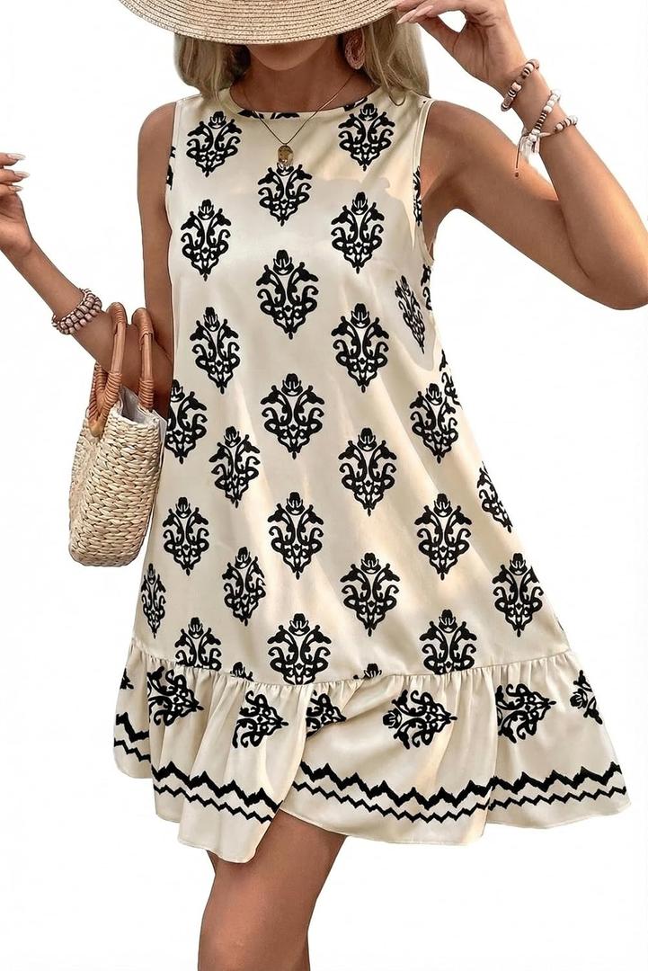 BLENCOT Womens Boho Dress Sleeveless Ruffle Mini Summer Vacation Casual Dresses (S)