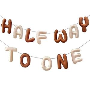 Felt Half Way To One Banner Stuffed Letters for Baby Nursery Decor 1/2 Birthday Party Supplies Rustic Half Birthday Decorations 6 Month Photoshoot Props