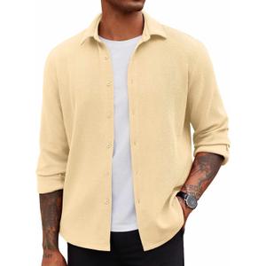 COOFANDY Men's Overshirt Shacket Jacket Men's Textured Button Down Long Sleeve Shirts Fashion Jacket (Medium, Light Khaki)