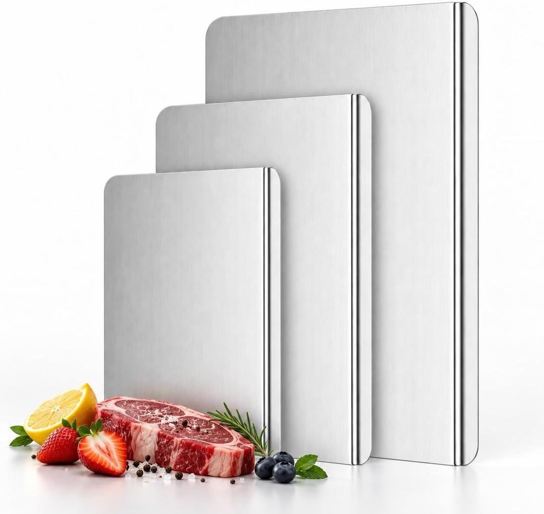 3-Piece Titanium Cutting Board Set, L-Shaped Lip for Dough & Meat, X-Large