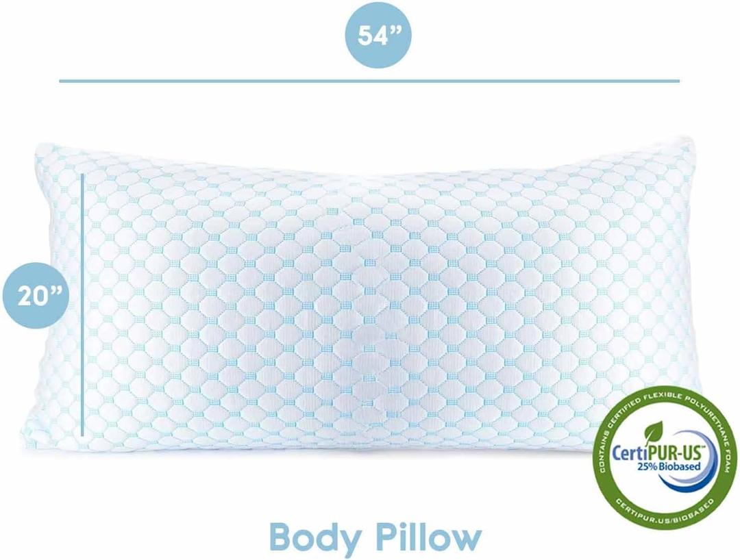 Nestl Cooling Body Pillow for Sleeping 1 Pack, Luxury Shredded Memory Foam Body Pillows, Adjustable Cold Gel Pillows for Hot Sleepers, Supportive Long Pillow for Bed Side Back Stomach Sleepers