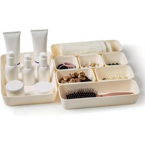 ISSEVE 8Pcs Nesting Silicone Drawer Organizer Trays, 4 Size Versatile Vanity Bathroom & Desk Drawer Organizer Set Storage Bins for Office,Kitchen,Nightstand,White