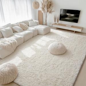 Ophanie Area Rugs 10x12 Living Room, Large Ivory Bedroom Carpet, Big Shag Indoor Thick Soft Nursery Rug, Fluffy Carpets for Boy and Girls Room Home Decor Aesthetic with Over 99 pcs Pile fibers