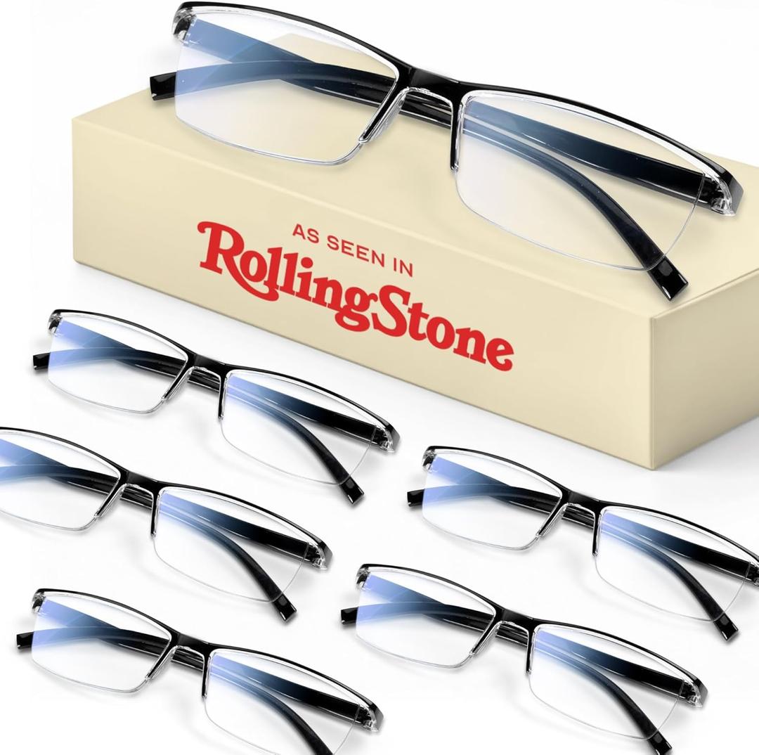 6 pack Executive Style Reading Glasses Men - Durable Readers with 99% Blue Light Blocking - Comfortable Fit with TR90 Frames (Black)