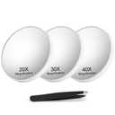 Macaki 20X&30X&40X Magnifying Mirror Suction Cup, 3.5 in Small Magnified Mirror with Tweezers, White, Set of 3