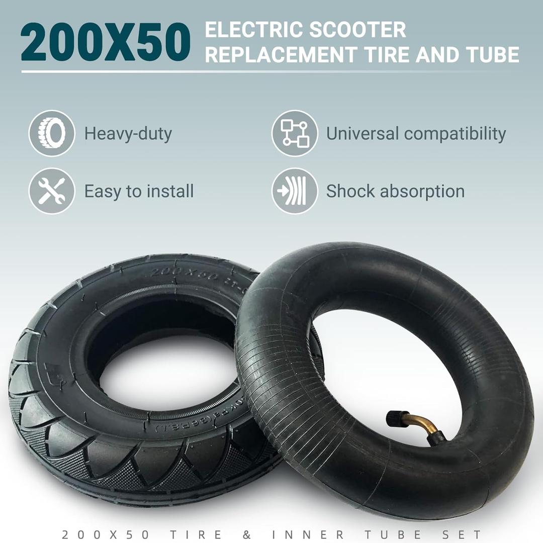 AR-PRO 200X50 / 8" X 2" | 1 Tire & 1 Inner Tube Set - Electric Scooter Tire Tube Compatible with Razor E100, E150, E200, Power Core E100, Dune Buggy, ePunk, Crazy Cart, PowerRider 360, eSpark