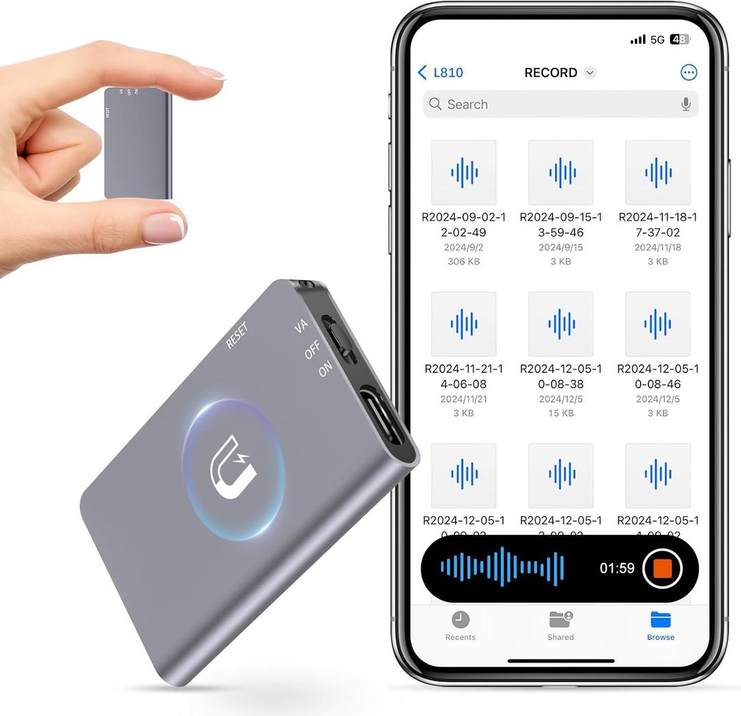 64GB Magnetic Digital Voice Recorder - 40 Hours Continuous Recording Device Voice Activated Recorder with AI-Intelligent Triple Noise Reduction - Audio Recorder Device for Lectures Meetings Interviews
