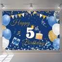 Tecreo 5th Birthday Decorations for Boys Girls Happy 5th Birthday Backdrop Banner 5 Years Old Fabric Sign Poster, Blue Vinyl, 59"x35.4"