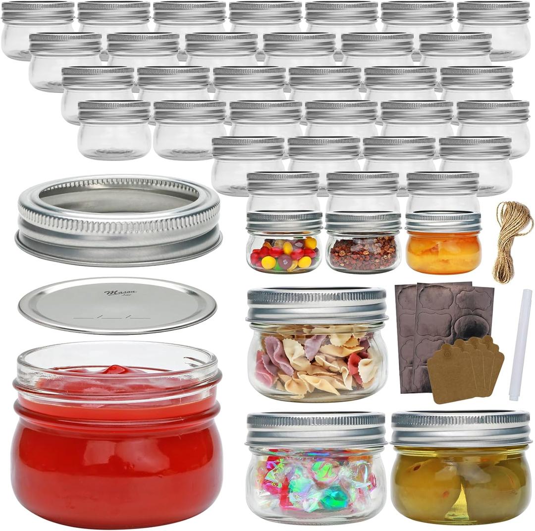 40 Pack Mason Jars, 4 oz Food Storage Jars with Split-Type Metal lids, Glass Canning Jars for Jams, Overnight Oats, Candies, Honeys, Snacks,DIY Projects,Wedding/Party/Shower Favors