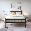 zizin Twin Size Metal Bed Frame with Headboard & Footboard 14 Inch Metal Platform Mattress Foundation Support with Steel Slat, Under Bed Storage, No Box Spring Needed