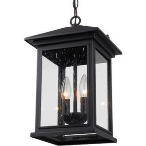 Treekee Large Outdoor Pendant Light, Modern Adjustable Hanging Lantern, Black Outside Porch Chandelier Light with Seeded Glass, Exterior Pendant Lighting for Patio, Porch, Yard