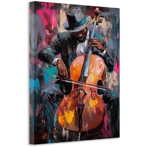 SWQYLB Black Music Wall Art Abstract Jazz Wall Decor African American Painting Canvas Musical Instruments Pictures Classroom Music Men Room Decor Framed (Black, (24.00" x 36.00"))