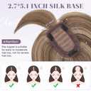 Hair Toppers for Women Real Human Hair 16 Inch Long Straight Toppers for Women with Thinning 7 * 13CM Silk Base Clip in Hairpieces with Bangs (Mocha Brown & Dark Blonde)