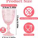 Pink Glass Goblets Wine Glassware, 10 oz Vintage Wine Glasses Set of 12, Romantic Wedding Glass Set, Embossed Drinking Stemware Beverage Cups for Wedding Engagement Christmas Party Bar, standard